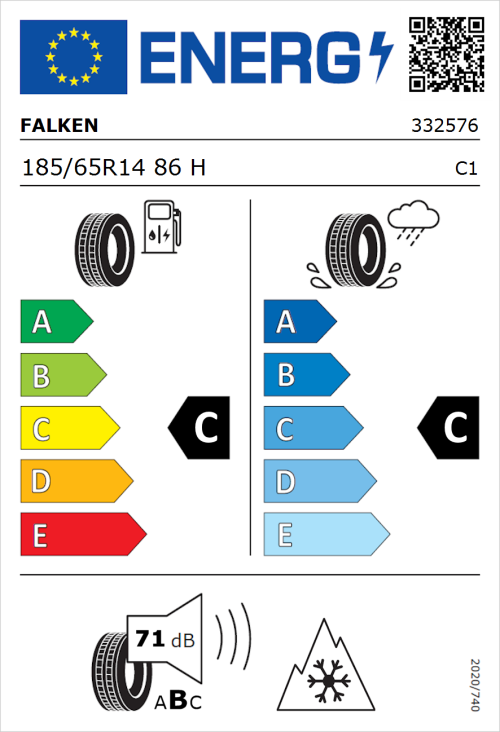 Tyre Label for Falken Euroall Season AS210 185/65R14 86H