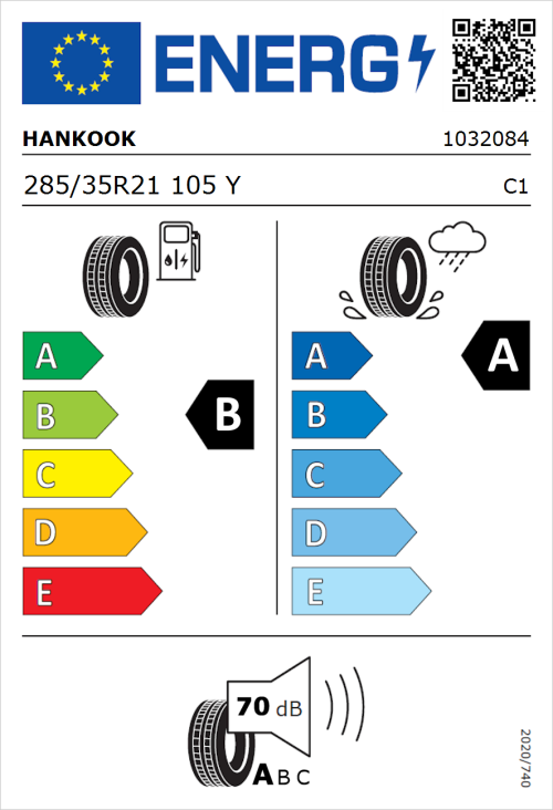 Tyre Label for Hankook iON evo IK01 285/35R21 105Y
